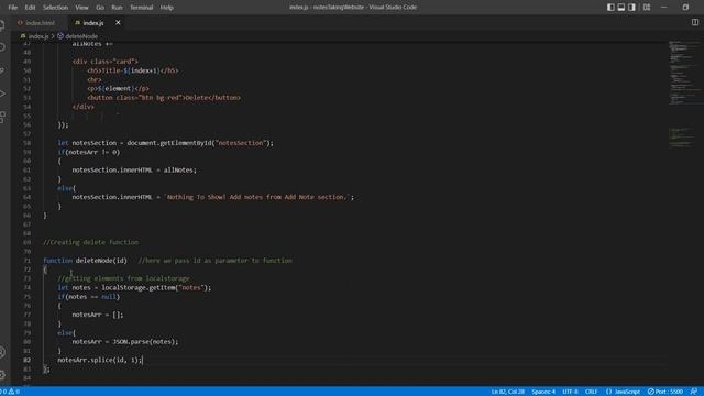 Adding delete note function, Creating Notes Taking Website in HTML, CSS and JavaScript