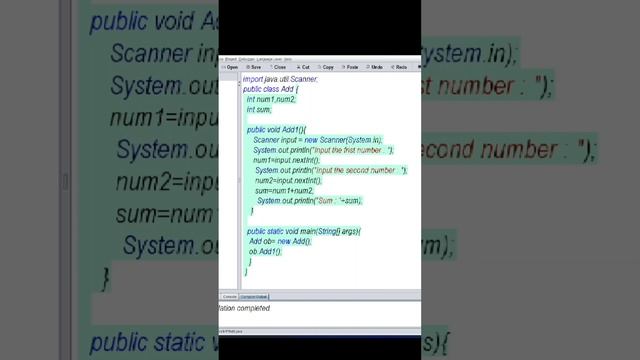 The Sum Of Two Numbers In JAVA Program | Inputs Are Given By User #coding #programming #java #shots