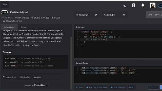 3 - Find The Divisors | 7 kyu  codewars | javascript