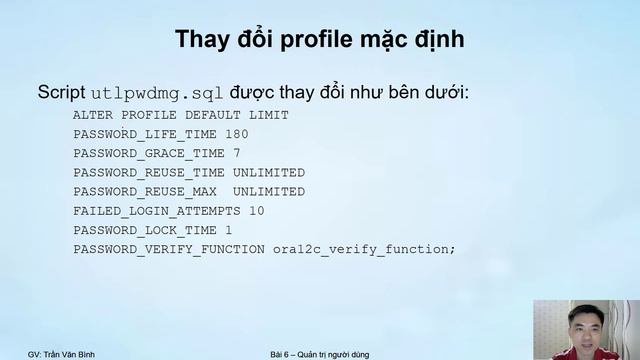 Quản trị User - Profile (6.3) | Oracle Datatabase Tutorial | Trần Văn Bình | Oracle DBA AZ смотреть онлайн
