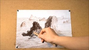 Карандашный рисунок сепия "Скалы Таиланда"