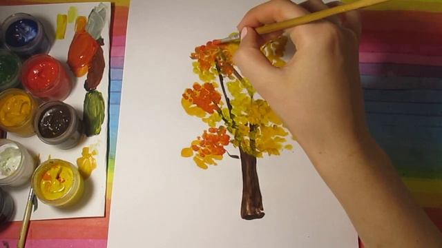 Как нарисовать дерево ОСЕННИЙ КЛЁН / Урок рисования гуашью