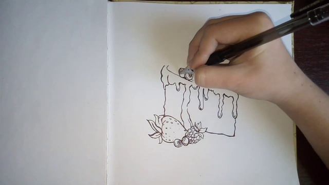 Кусочек торта нарисованный ручкой. смотреть онлайн