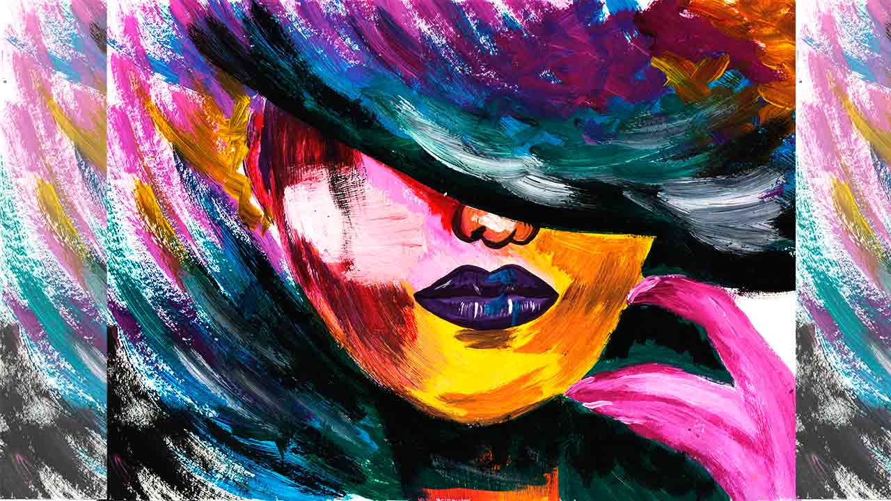 Как нарисовать интерьерную картину. Рисуем девушку в шляпе. Яркая интерьерная картина.