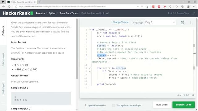 Python HackerRank Solutions: Find the Runner-Up Score!