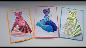 Открытка в технике айрис фолдинг//платье из атласных лент