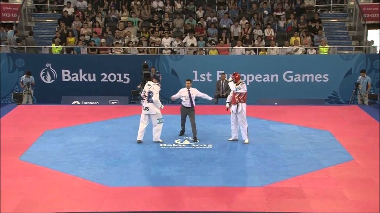 Taekwondo WTF. Baku 2015 European Games. Quarterfinal. M+80. Larin-Roseanu.