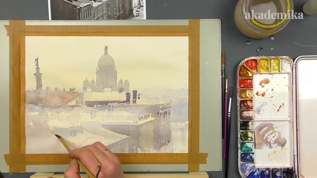 Урок по Акварели | Курс «Акварельный Питер» - Исаакий. Крыши ~ Художник Владимир Заруцкий