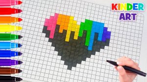 Тающее радужное сердце - Рисунок по клеточкам