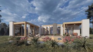 Проект современного одноэтажного дома с плоской кровлей.