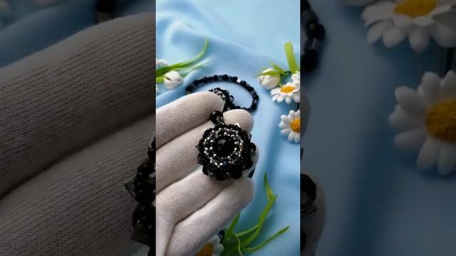 Black Jewelry Set with magic black agate/ Bracelet Earrings/ черные украшения