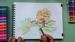 KUZ MANZARASI MAVZUSIDA RASM CHIZISH /AUTUMN Scenery Drawing / Как нарисовать Осень