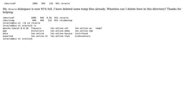 Databases: /oracle is 91% what to delete? смотреть онлайн