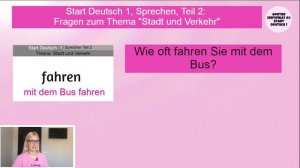 Goethe Zertifikat A1, Start Deutsch 1, Sprechen, Teil 2: Разбор вопросов по теме "Stadt und Verkehr