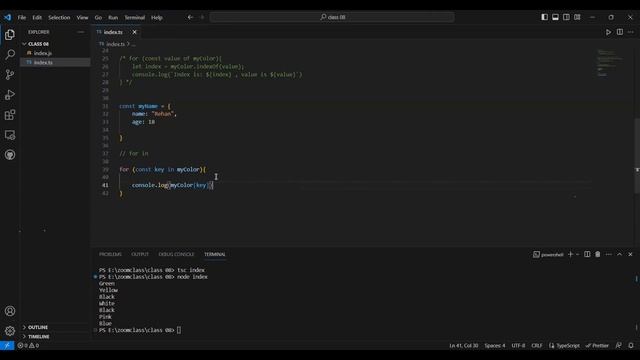 Class 08 Part 4/5 -  For in Loop in Typescript