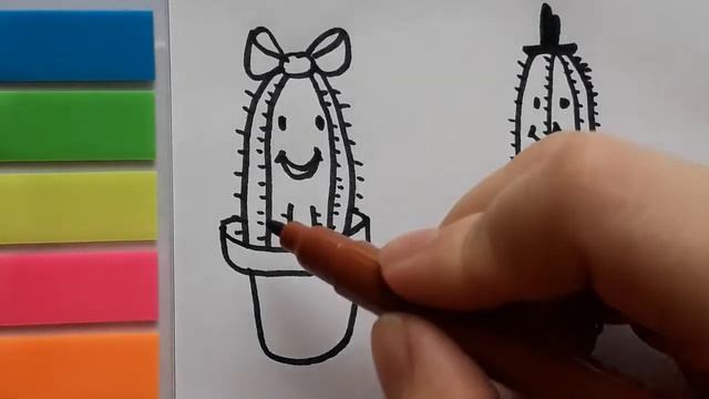 Рисунки для самых маленьких. Картинки раскраски для детей. Как нарисовать кактус. Легкие рисунки . смотреть онлайн
