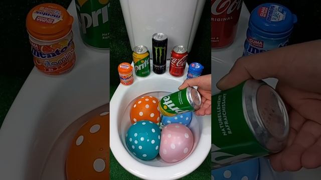 Coca Cola vs Rainbow Water Balloons, MONSTER ENERGY, Sprite and Mentos in the toilet #shorts