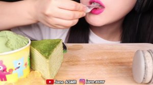 ASMR GREEN FOODS *GREEN TEA ICE CREAM, GREEN GRAPE RICE CAKE 녹차 아이스크림, 청포도 찹쌀떡 먹방 JANE ASMR 제인