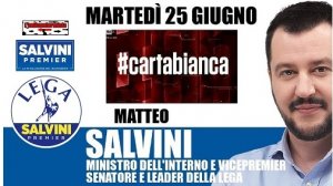 Ministro Matteo Salvini a cartabianca su Rai3 (25-06-2019)