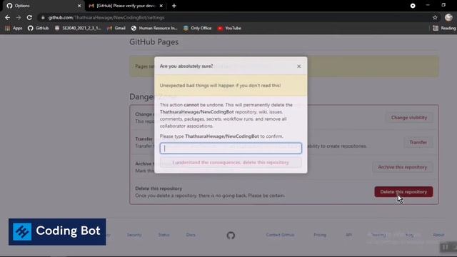 How to delete an existing Github repository | Using GUI options  | github