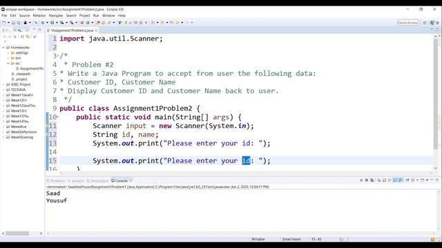 Accept and Display ID and Name Java | Assignment 1 Problem 2 смотреть онлайн