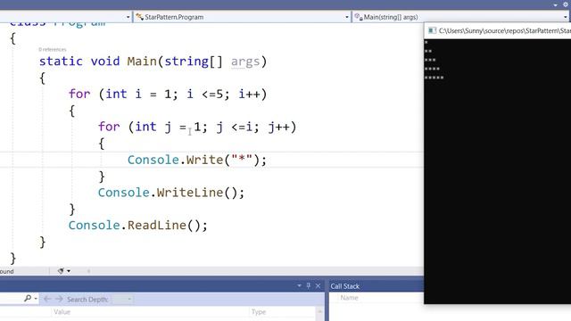 #1 Star Pattern Program in C#[Hindi]