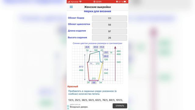 Расчёт вязаных штанов