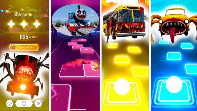 Choo Choo Charles vs Thomas Train exe vs Bus Eater vs Car Eater | Tiles Hop EDM Rush