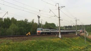 Встреча электропоездов ЭП2Д-0014 и ЭП2Д-0004 у платформы Переделкино!