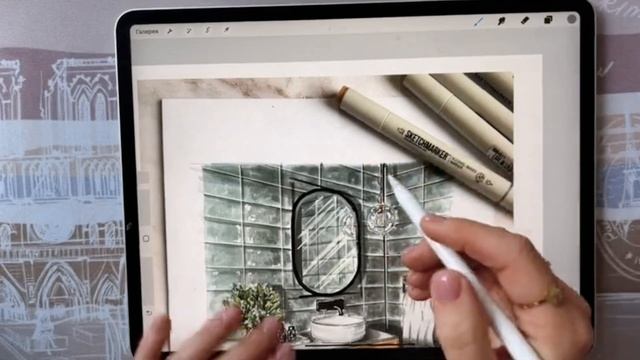 Разбор работ учеников - скетчи интерьера на iPad