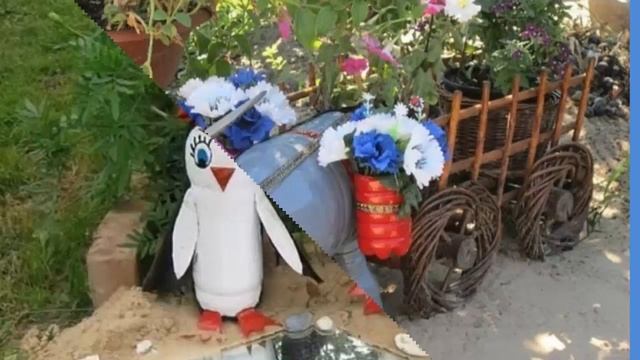 Идеи поделок для дачи из пластиковых бутылок-декор сала и дачи