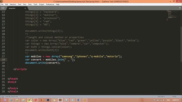 javascript complete course - javascript join and pop arrays (tutorial -31)