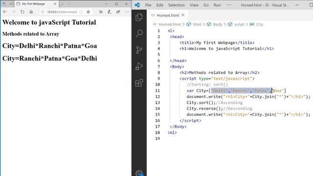 #21 JavaScript Tutorial in Hindi: Sorting Strings and Numbers in JavaScript