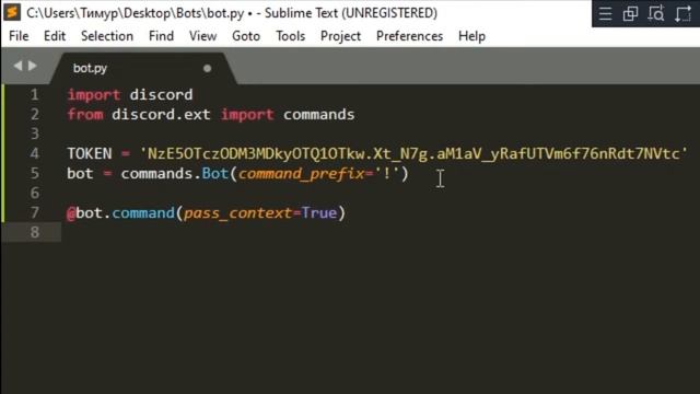 БОТ для Discord на python | Подключение бота и  отправка обратного аргумента. Discord bot in Python