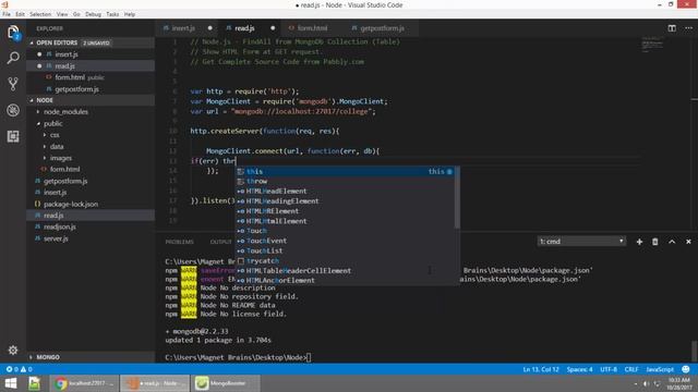 Lesson 9: Node.js - Find All Record from Database MongoDb in Hindi