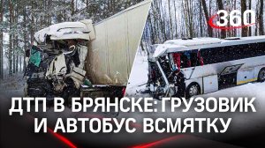 Грузовик и автобус всмятку, водители погибли: авария на трассе под Брянском