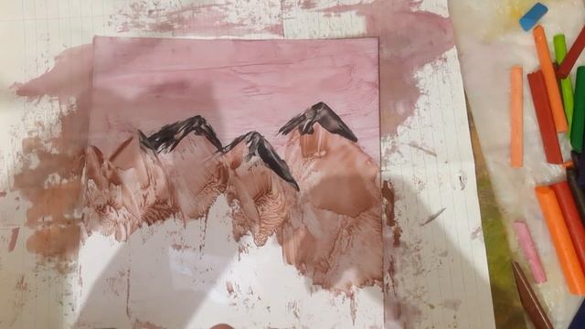 Арт. Пейзаж. Горы. Горячий воск и утюг. Восковая живопись. Быстрое рисование. Энкаустика смотреть онлайн