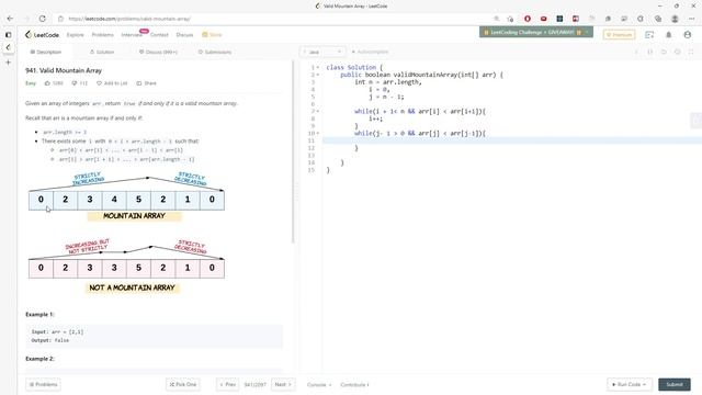 LeetCode 941 | Valid Mountain Array | 2 Pointers | Java смотреть онлайн