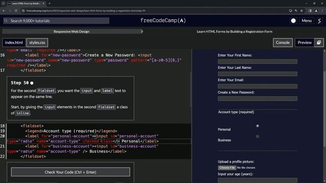 Learn HTML Forms by Building a Registration Form - Step 50