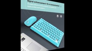 Wireless Keyboard Mouse Combo 2.4G Wireless Retro Round Suspension Keycaps (Blue)