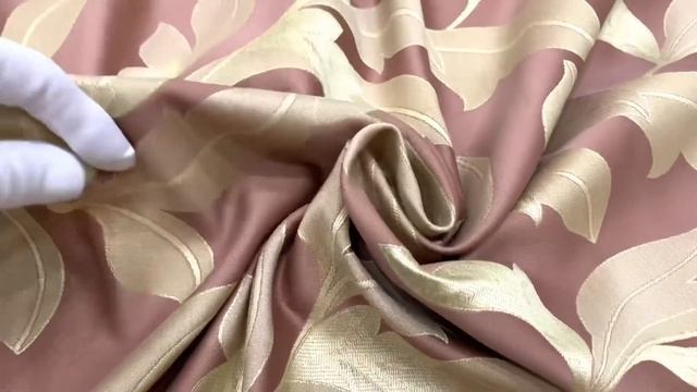 Жаккард для спальни и зала в цвете пепельной розы с золотыми листьями арт.DOMTEX 184.