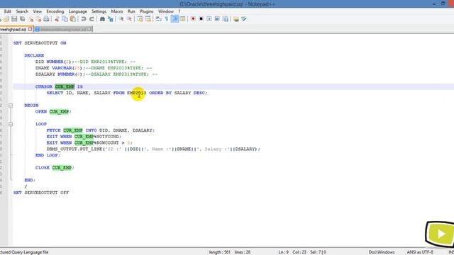 78. Cursor Examples in PL/SQL Oracle смотреть онлайн