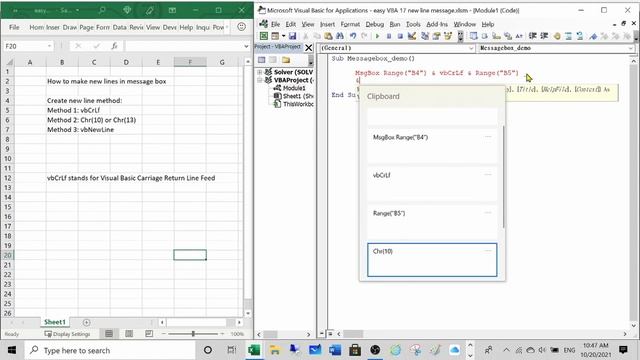 易學 Excel VBA 系列 #17: 如何在MsgBox 內展示多行數方法? смотреть онлайн