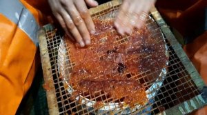 Пробивка красной икры через грохотку