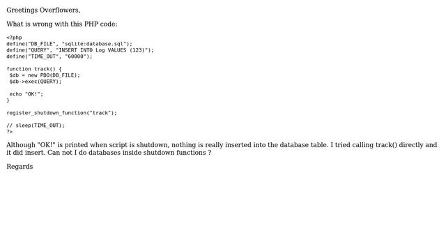register_shutdown_function and databases problem ! смотреть онлайн