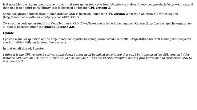 Can I use CodeSynthesis XSD (C++/Tree mapping) together with a GPLv3-licensed library? смотреть онлайн