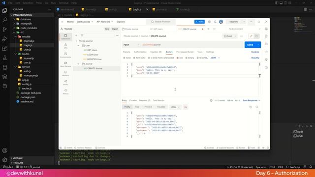 Build REST API Using NodeJS & Express 2023 | Day 6 - Journal Model & User Authorization #nodejs