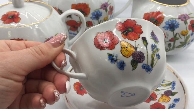 Чайный сервиз Цветущий луг 15 предметов Дулевский фарфор Видеообзор
