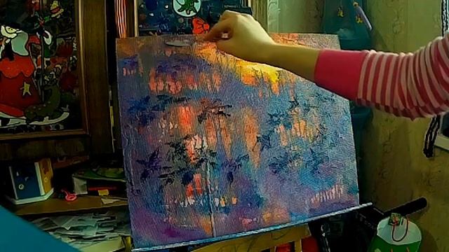 Ч.1 Мастер-класс по интуитивной живописи, пишем яркий пейзаж "Лес приснился-6" смотреть онлайн