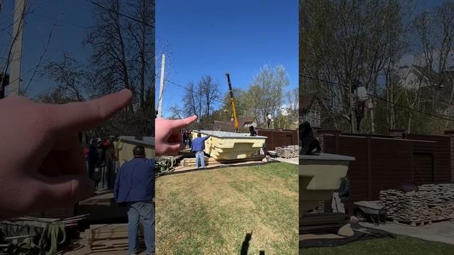 Строительство композитного бассейна 8 х 3,5 (день пятый: установка чаши в котлован) смотреть онлайн